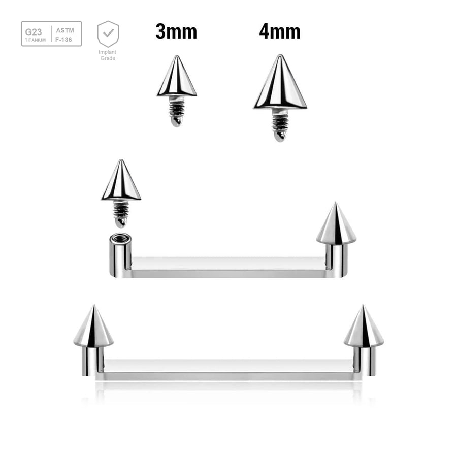 Pack of 5 high polished titanium internally threaded flat surface barbells with a 90 degree angle and 2mm height, thickness 1.6mm and plain cones - G23 ASTM F-136 implant grade titanium body jewelry
