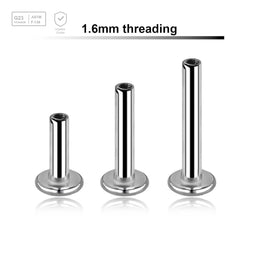 Pack of 10 internally threaded labret posts with 4mm base plate in high polished titanium, thickness 1.6mm - G23 ASTM F-136 implant grade titanium body jewelry