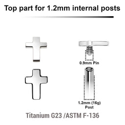 Pack of 5 Titanium Internally threaded labret top in a 3x4mm flat cross shape, Thread size 0.9mm