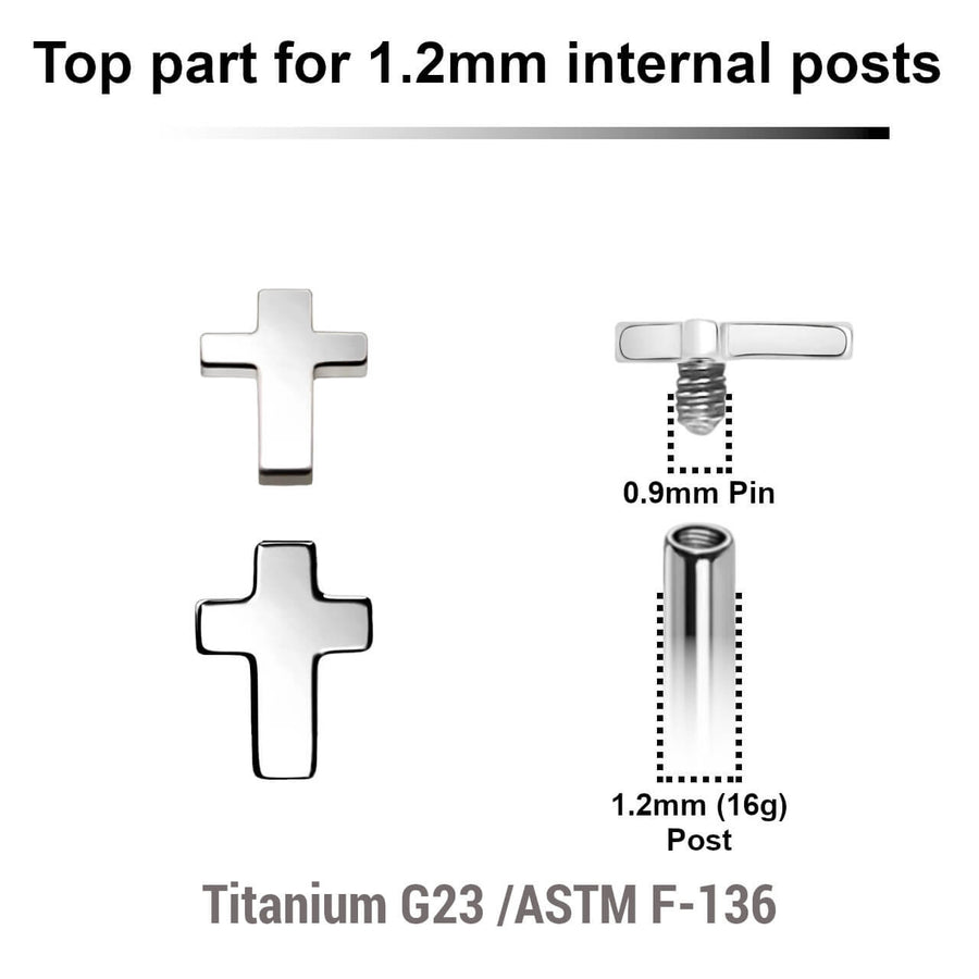 Pack of 5 Titanium Internally threaded labret top in a 3x4mm flat cross shape, Thread size 0.9mm