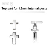 Pack of 5 Titanium Internally threaded labret top in a 3x4mm flat cross shape, Thread size 0.9mm - G23 ASTM F-136 implant grade titanium body jewelry
