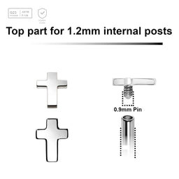 Pack of 5 Titanium Internally threaded labret top in a 3x4mm flat cross shape, Thread size 0.9mm - G23 ASTM F-136 implant grade titanium body jewelry