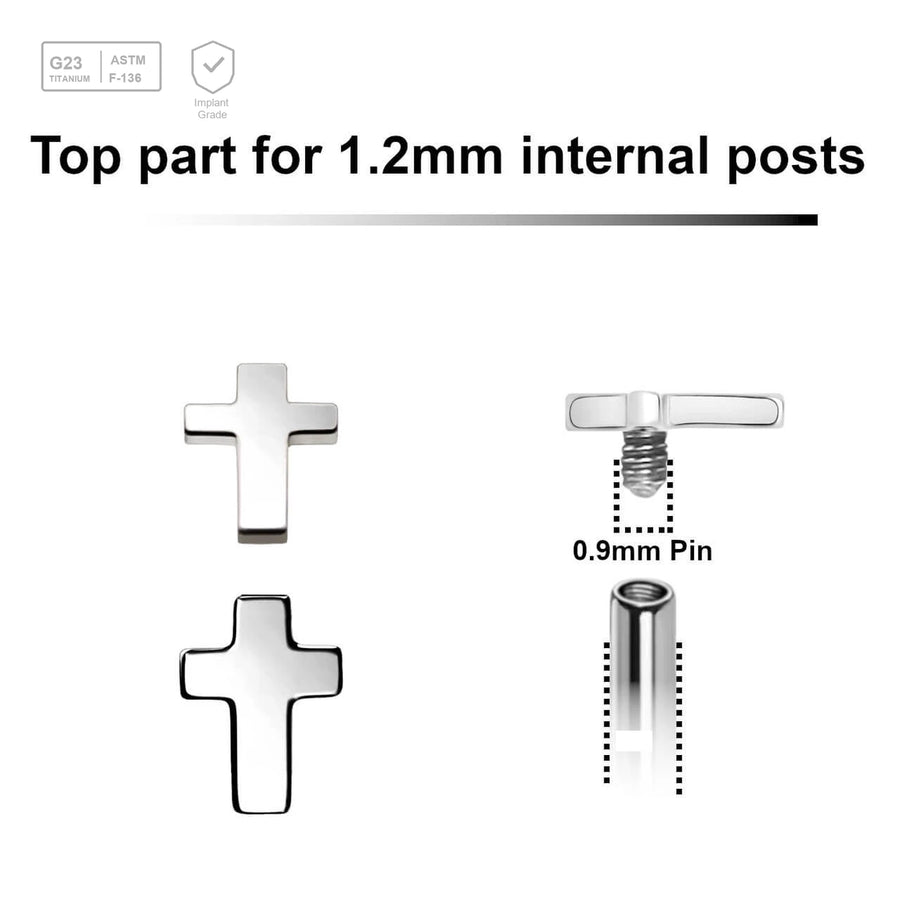 Pack of 5 Titanium Internally threaded labret top in a 3x4mm flat cross shape, Thread size 0.9mm - G23 ASTM F-136 implant grade titanium body jewelry