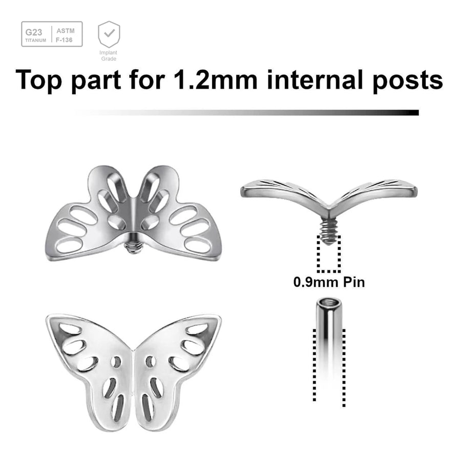 Pack of 5 Titanium Internally threaded labret top with a filigree butterfly - G23 ASTM F-136 implant grade titanium body jewelry