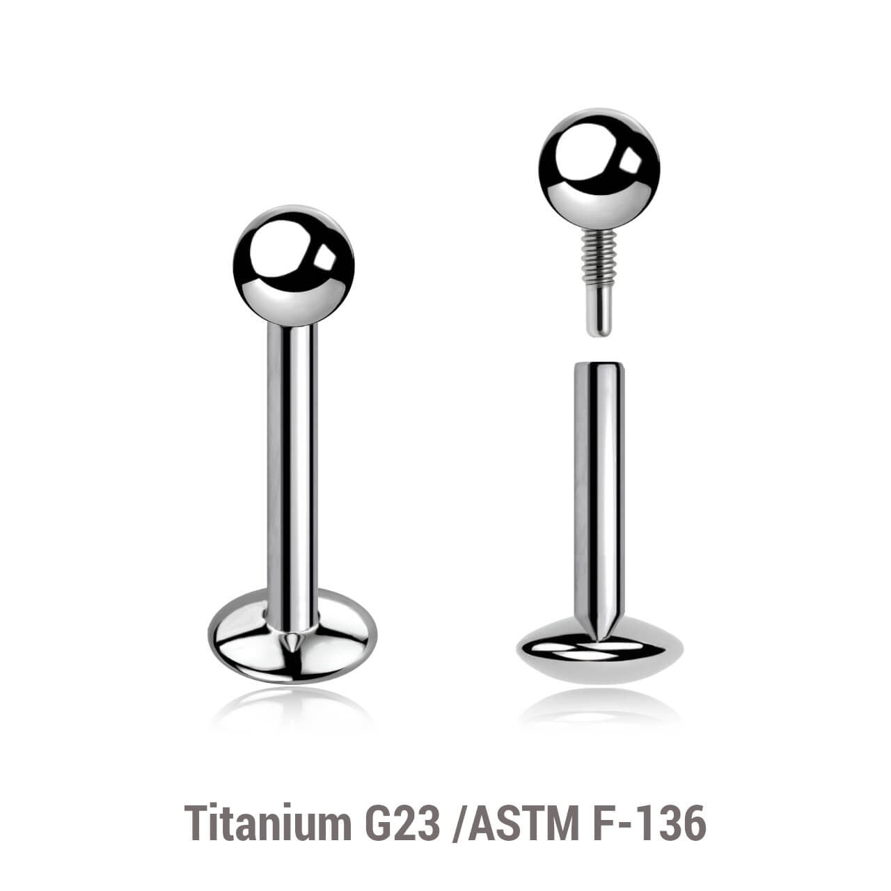 Pack of 10 high polished titanium internally threaded labrets with convex base plate, Thickness 1.2mm, ball size 3mm
