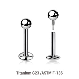 Pack of 10 high polished titanium internally threaded labrets with convex base plate, Thickness 1.2mm, ball size 3mm
