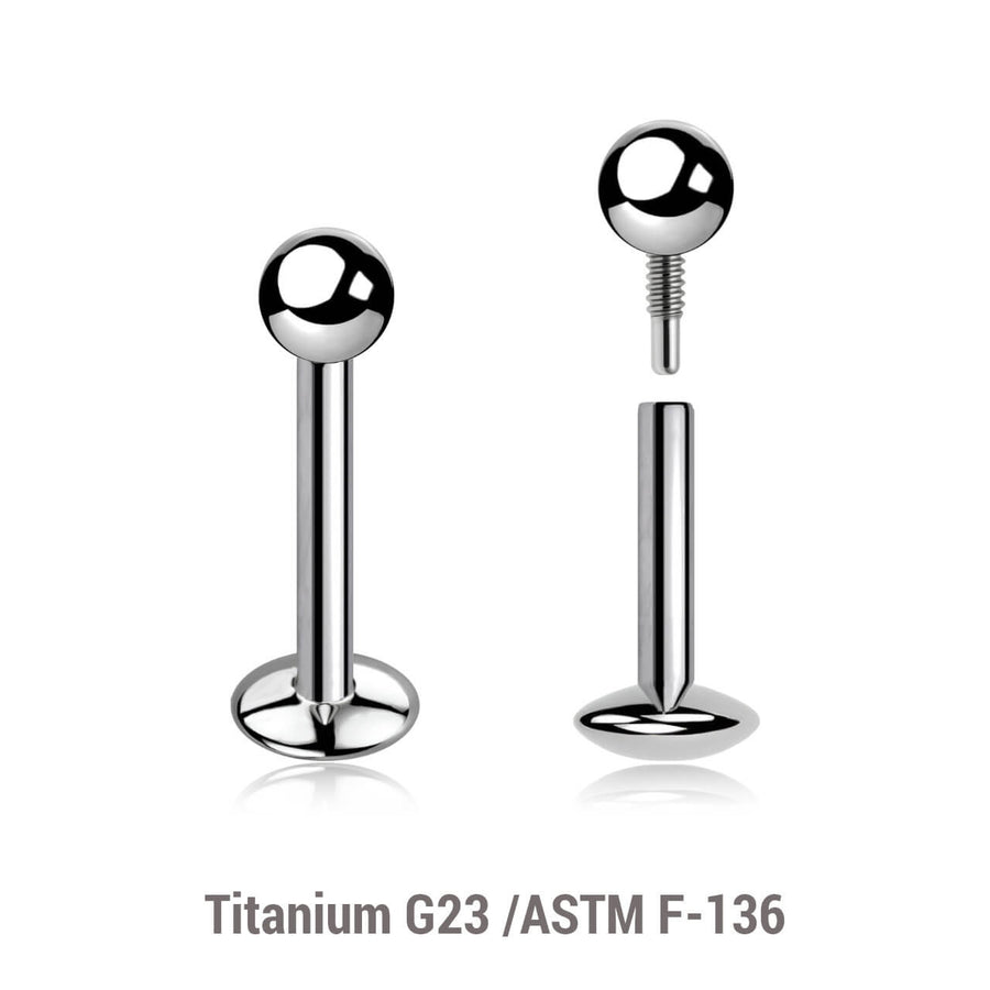 Pack of 10 high polished titanium internally threaded labrets with convex base plate, Thickness 1.2mm, ball size 3mm