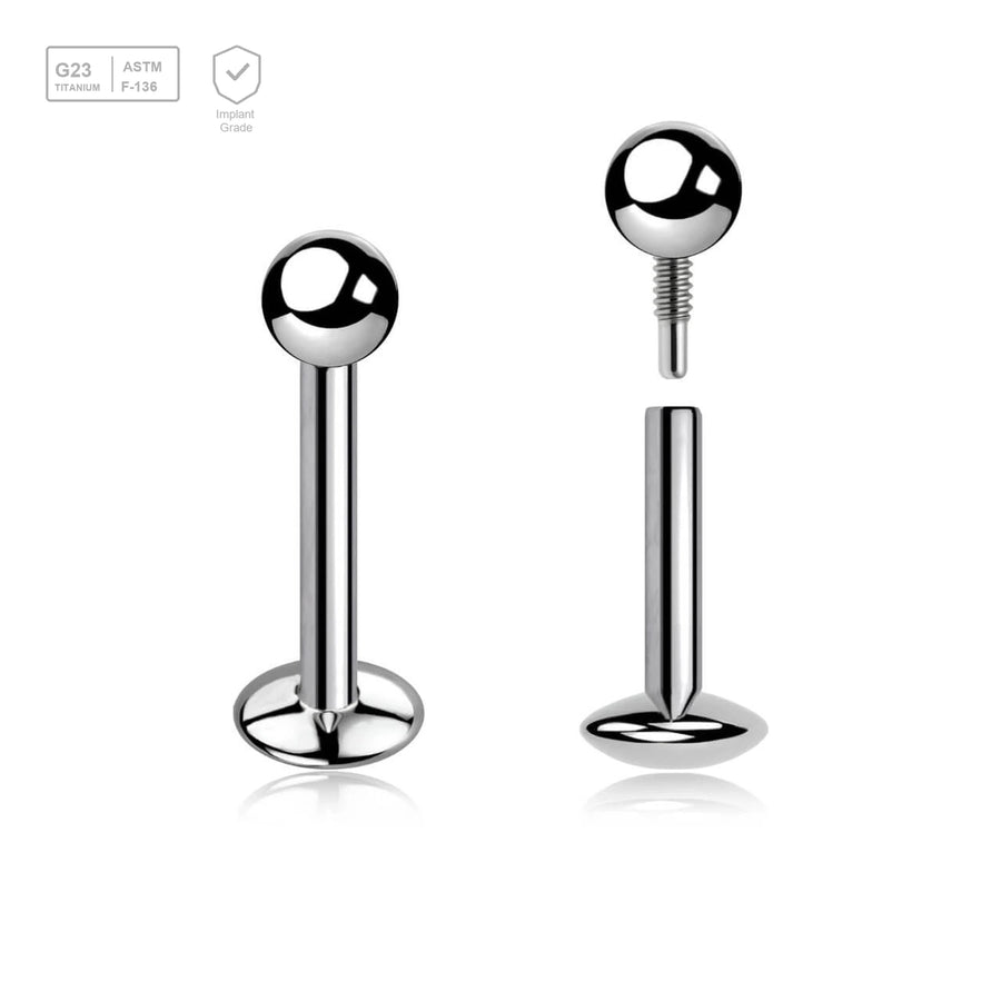 Pack of 10 high polished titanium internally threaded labrets with convex base plate, Thickness 1.2mm, ball size 3mm - G23 ASTM F-136 implant grade titanium body jewelry