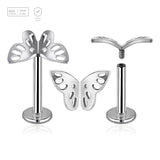Pack of 5 high polished titanium internally threaded labrets, Thickness 1.2mm, with a filigree butterfly top - G23 ASTM F-136 implant grade titanium body jewelry