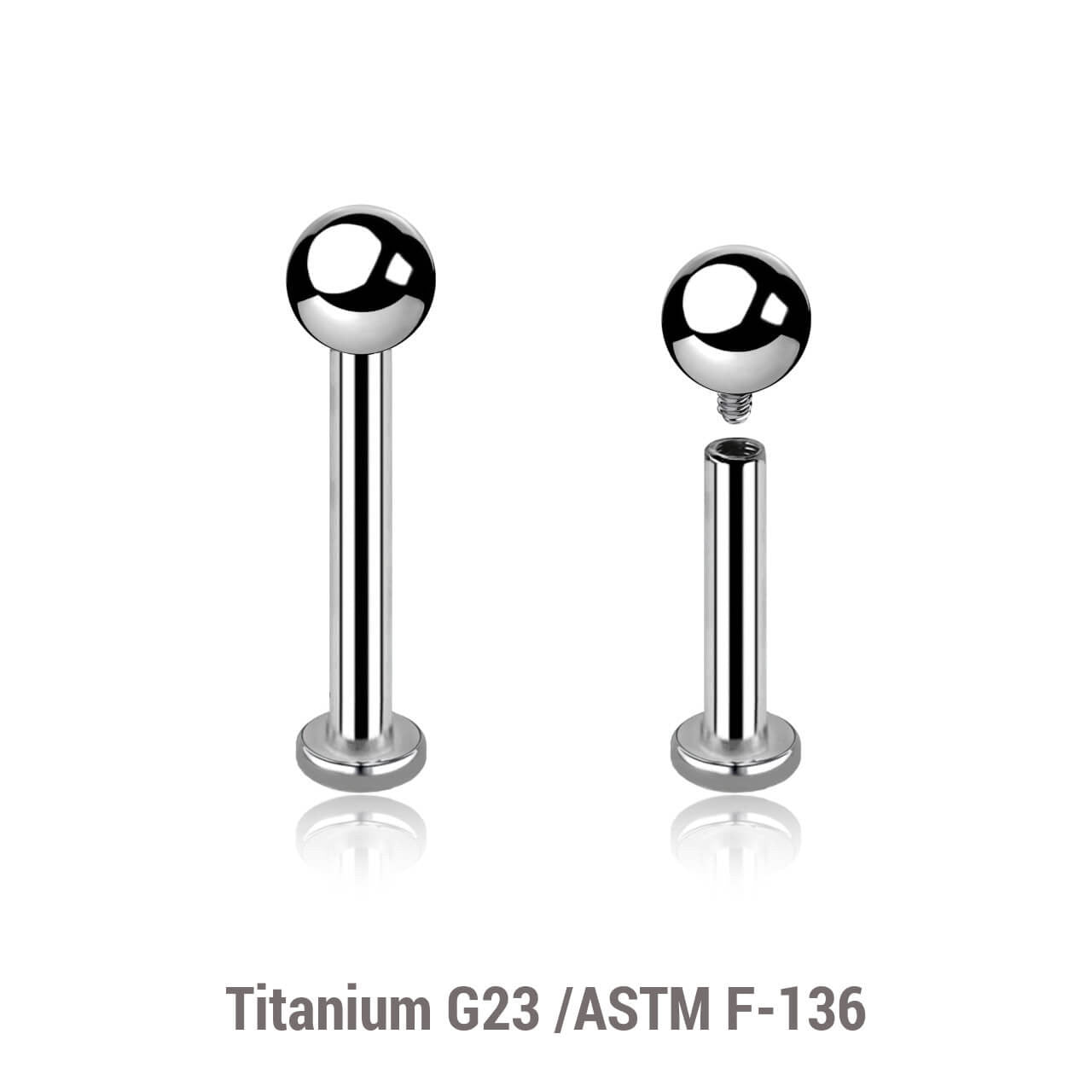 Pack of 10 high polished titanium internally threaded labrets with 2.5mm base plate, Thickness 1.2mm, Ball size 3mm
