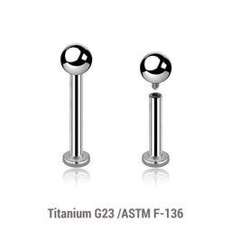 Pack of 10 high polished titanium internally threaded labrets with 2.5mm base plate, Thickness 1.2mm, Ball size 3mm