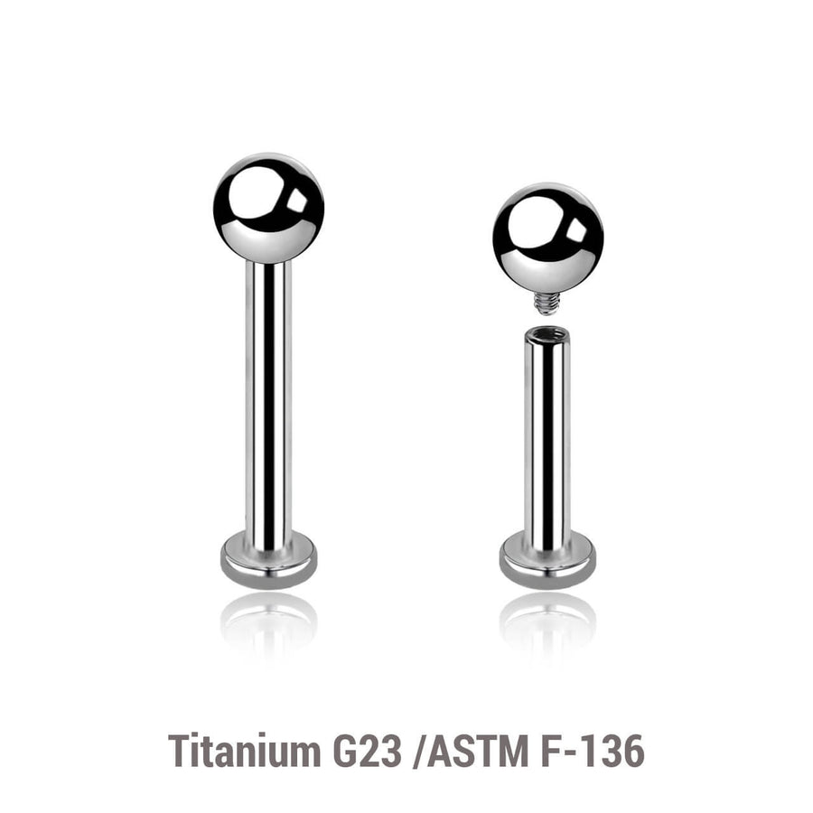 Pack of 10 high polished titanium internally threaded labrets with 2.5mm base plate, Thickness 1.2mm, Ball size 3mm