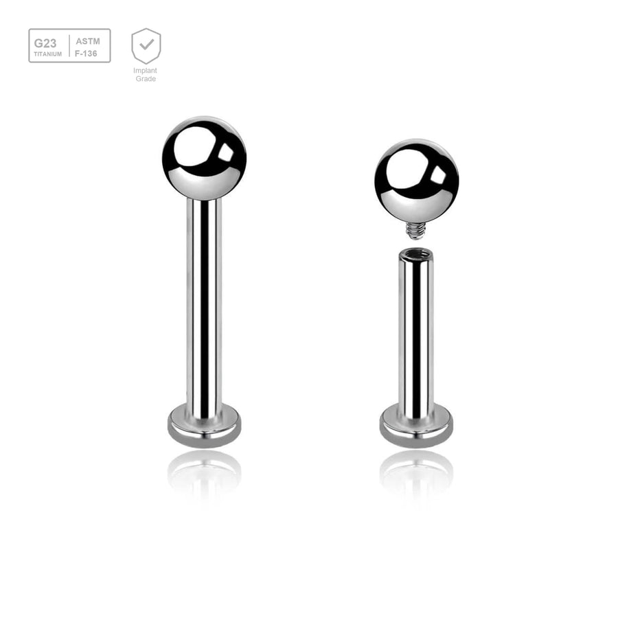 Pack of 10 high polished titanium internally threaded labrets with 2.5mm base plate, Thickness 1.2mm, Ball size 3mm - G23 ASTM F-136 implant grade titanium body jewelry