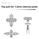 Pack of 5 high polished  titanium Internally threaded labret tops with 2 round and 2 marquis prong set CZ stones - G23 ASTM F-136 implant grade titanium body jewelry