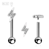 Pack of 5 high polished titanium internally threaded tragus barbells, Thickness 1.2mm, with a lightning bolt top and a lower 3mm plain ball - G23 ASTM F-136 implant grade titanium body jewelry