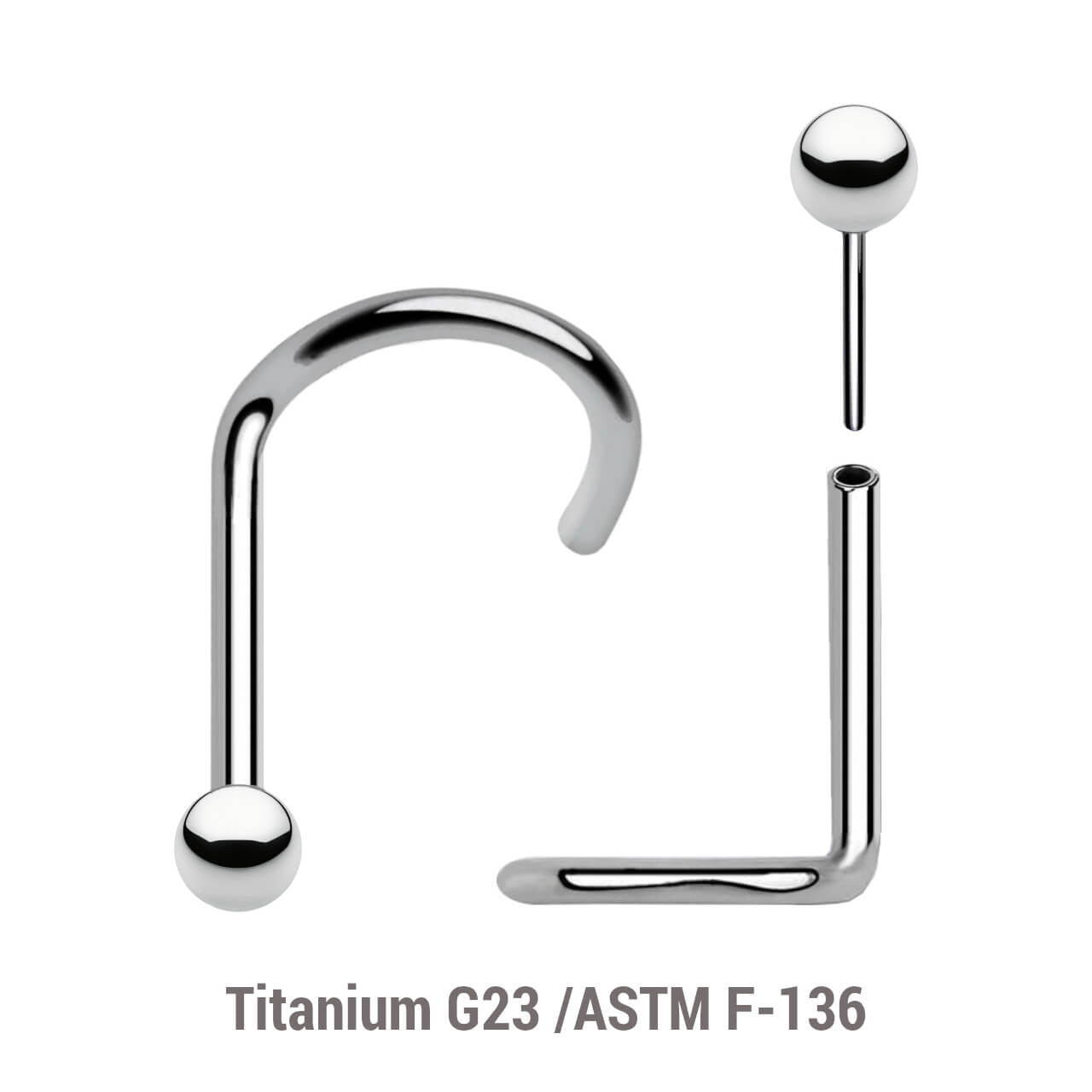 Pack of 5 high polished titanium threadless nose screws in 0.8mm thickness with ball tops