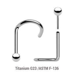 Pack of 5 high polished titanium threadless nose screws in 0.8mm thickness with ball tops