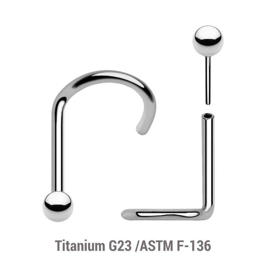 Pack of 5 high polished titanium threadless nose screws in 0.8mm thickness with ball tops