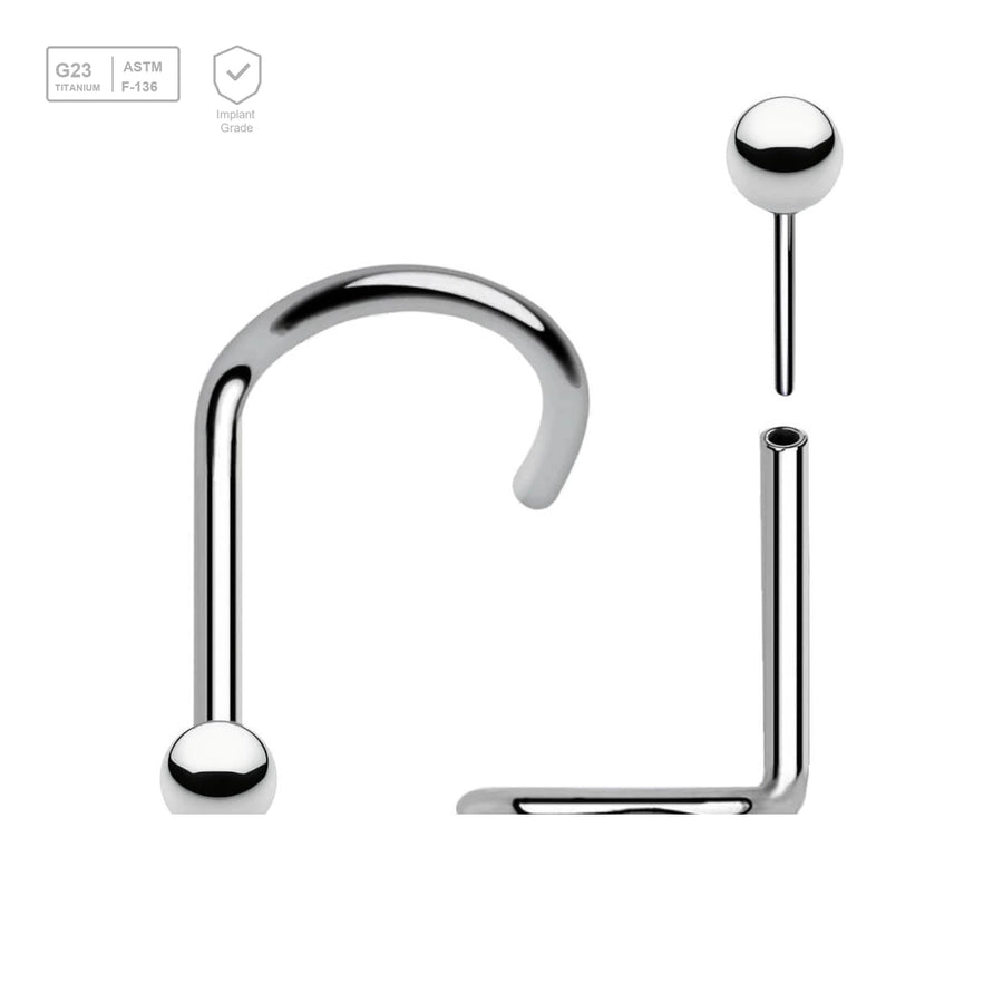 Pack of 5 high polished titanium threadless nose screws in 0.8mm thickness with ball tops - G23 ASTM F-136 implant grade titanium body jewelry