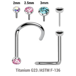 Pack of 5 high polished titanium threadless nose screws in 0.8mm thickness with flat jewel ball tops