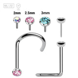 Pack of 5 high polished titanium threadless nose screws in 0.8mm thickness with flat jewel ball tops
