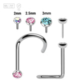 Pack of 5 high polished titanium threadless nose screws in 0.8mm thickness with flat jewel ball tops - G23 ASTM F-136 implant grade titanium body jewelry