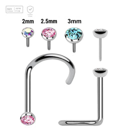 Pack of 5 high polished titanium threadless nose screws in 0.8mm thickness with flat jewel ball tops - G23 ASTM F-136 implant grade titanium body jewelry