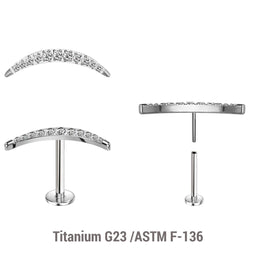 Pack of 5 high polished titanium threadless push in labrets with a CZ studded crescent moon top
