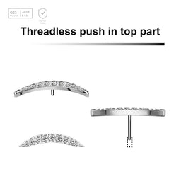 Pack of 5 Titanium G23 threadless push in labret top with crescent moon design with 12 prong set CZ stones - G23 ASTM F-136 implant grade titanium body jewelry