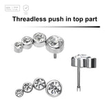 Pack of 5 Titanium G23 threadless push in labret top with 4 round bezel set CZ stones - G23 ASTM F-136 implant grade titanium body jewelry