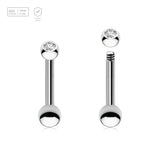 Pack of 10 Titanium tragus barbells, Thickness 1.2mm, with a top 2.5mm bezel set crystal ball and a lower 3mm plain ball - G23 ASTM F-136 implant grade titanium body jewelry