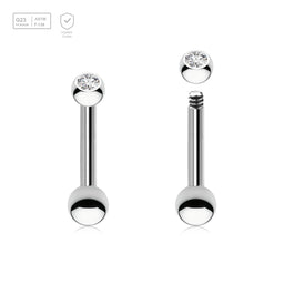 Pack of 10 Titanium tragus barbells, Thickness 1.2mm, with a top 2.5mm bezel set crystal ball and a lower 3mm plain ball - G23 ASTM F-136 implant grade titanium body jewelry