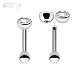 Pack of 10 Titanium tragus barbells, Thickness 1.2mm, with a top 4mm half ball with a bezel set crystal and a lower 3mm plain ball - G23 ASTM F-136 implant grade titanium body jewelry