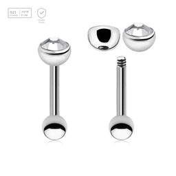 Pack of 10 Titanium tragus barbells, Thickness 1.2mm, with a top 4mm half ball with a bezel set crystal and a lower 3mm plain ball - G23 ASTM F-136 implant grade titanium body jewelry